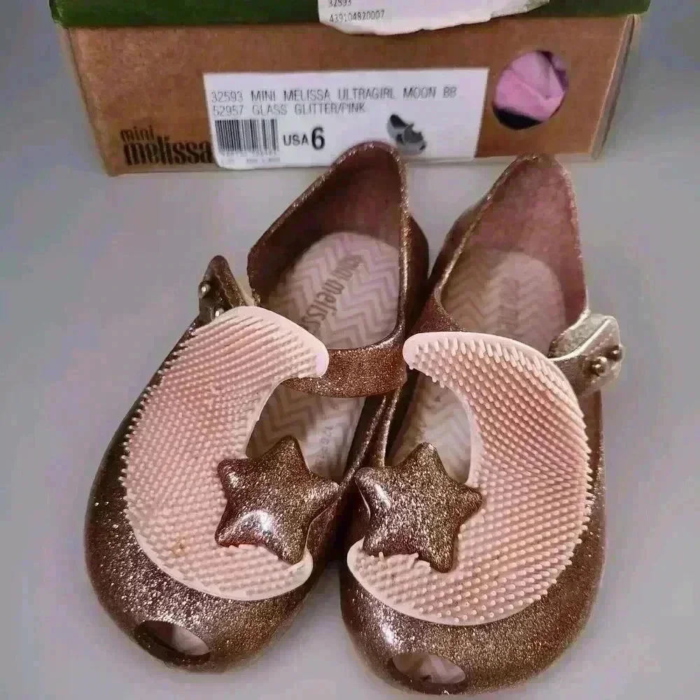MINI MELISSA PINK GLITTER MARY JANES *SIZE TODDLER 6c Ultragirl Moon Jelly Shoes